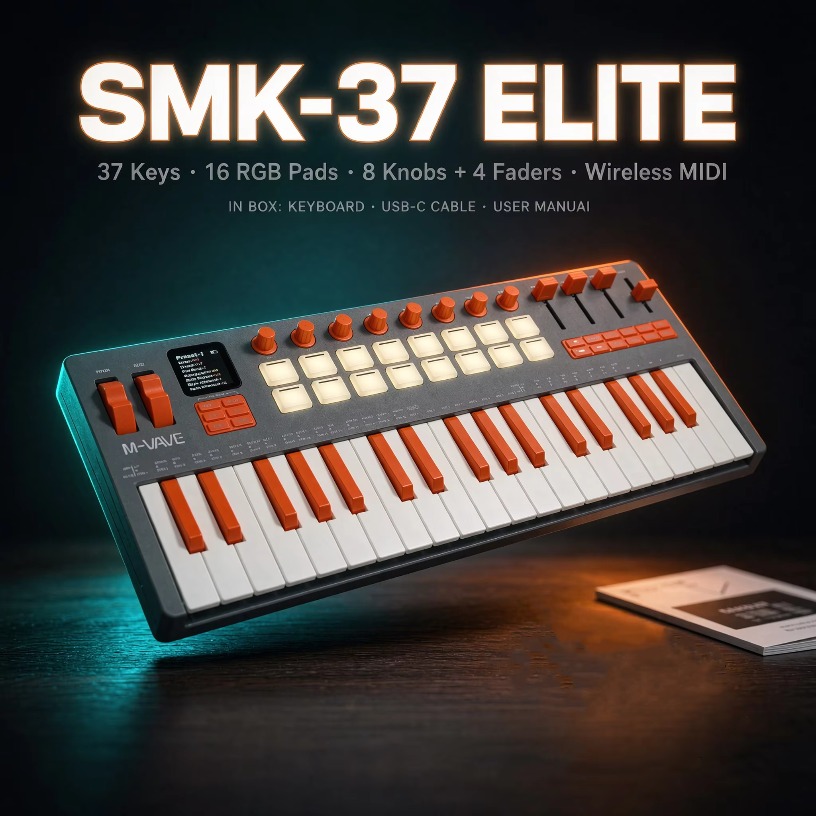 Midi Controller Pad - M-VAVE SMK-37, Keyboard MIDI Nirkabel Kelas